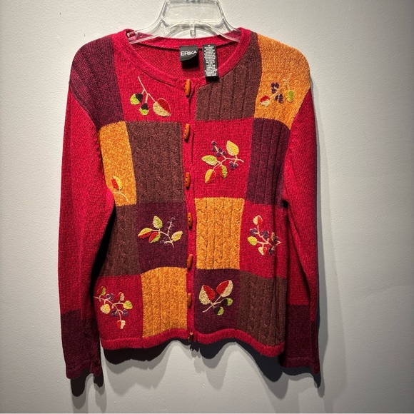 Erika Vtg Women’s SzM‎ Embroidered Fall Floral Toggle Button Cardigan Sweater - Picture 1 of 11